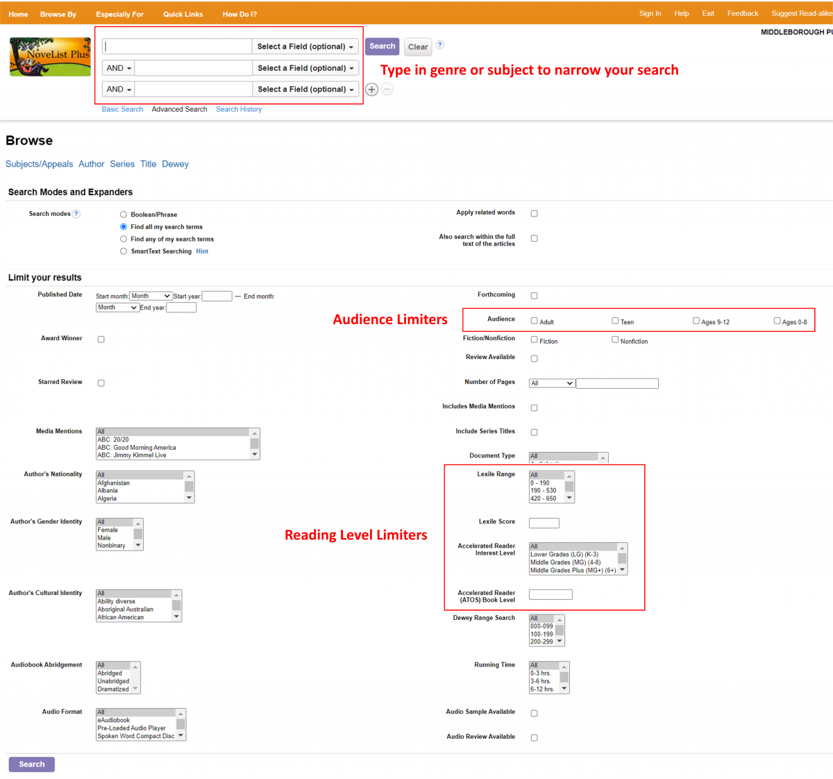 Novelist Plus Advanced Search